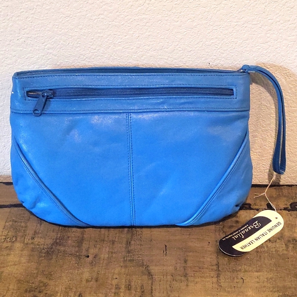 Bernalini vintage clutch purse, blue, leather